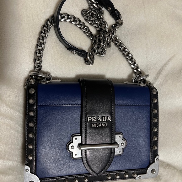 Prada Cahier Studded Shoulder Bag – Blue/Black Leather (pre-loved with COA) - Picture 2 of 7